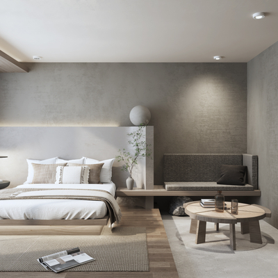  侘寂风民宿客房su模型 