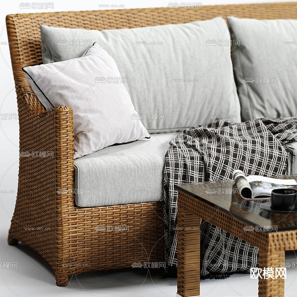 现代编织双人沙发3d模型下载（渲染图2）