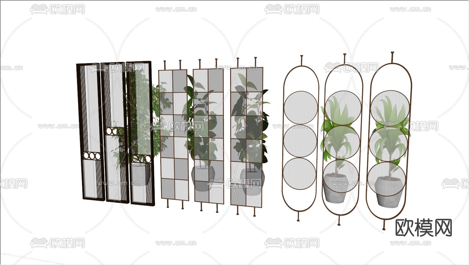 现代玻璃隔断屏风su模型下载