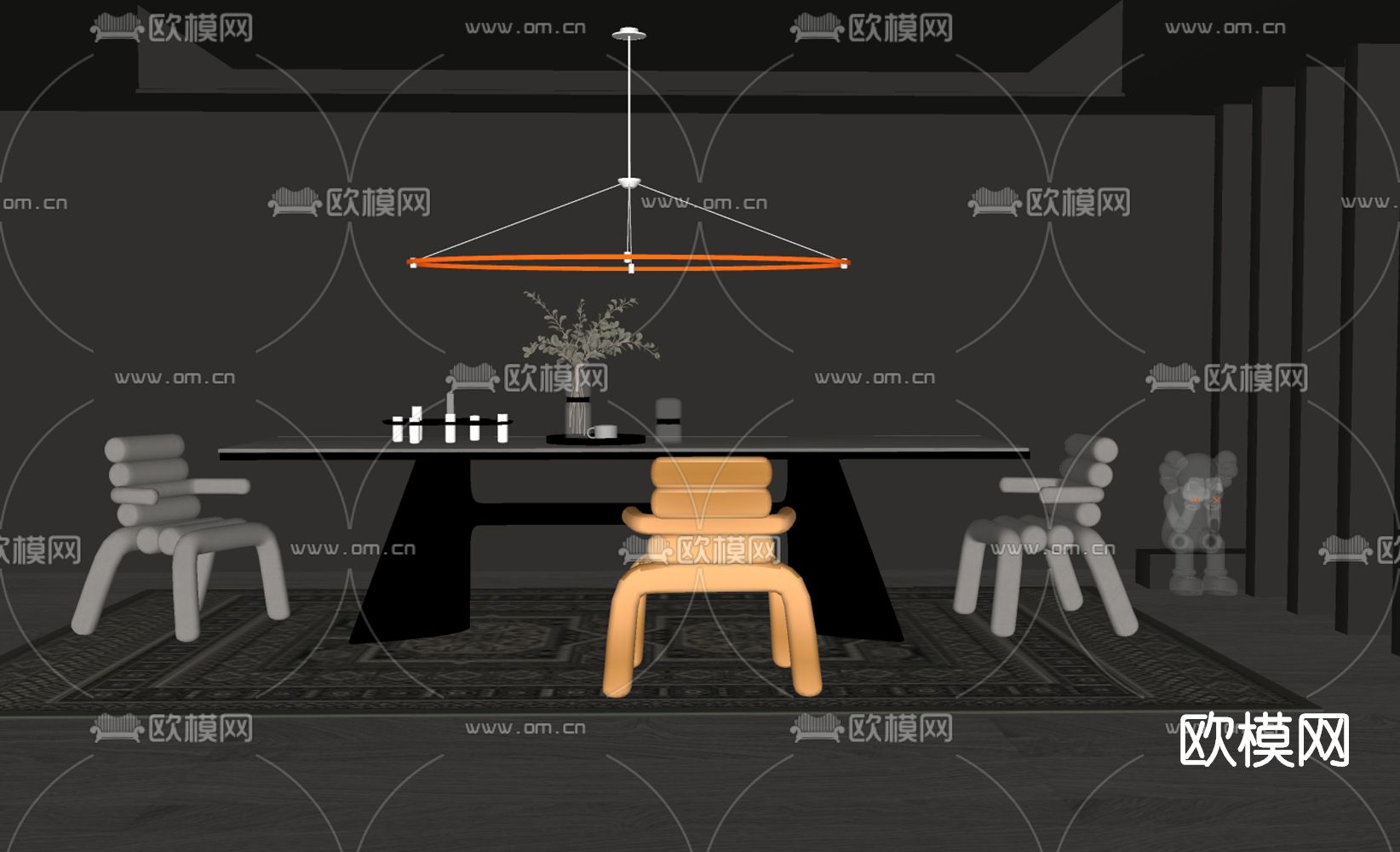 现代大理石餐桌椅su模型