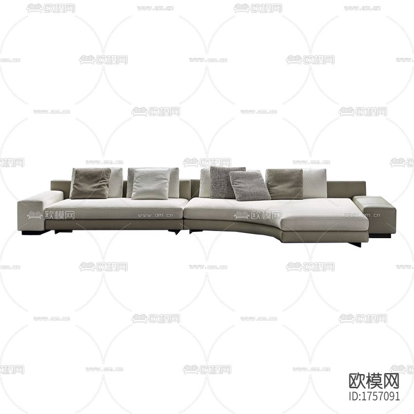 现代简约灰白色布艺弧形多人功能沙发下载