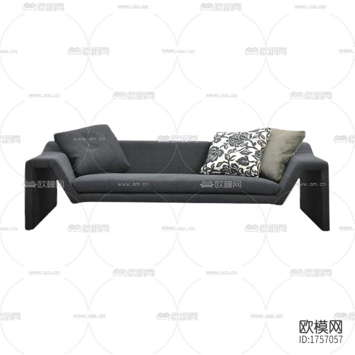 现代简约灰色布艺多人沙发下载