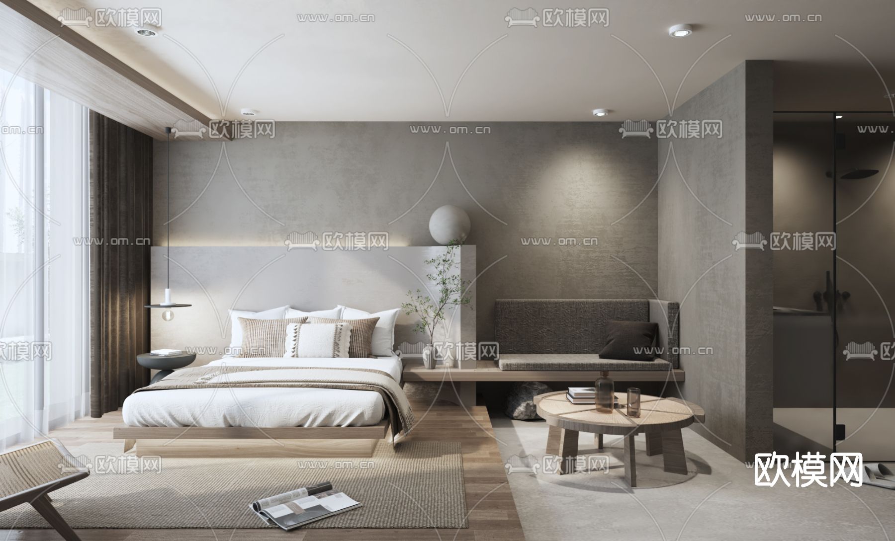 侘寂风民宿客房su模型下载（渲染图1）