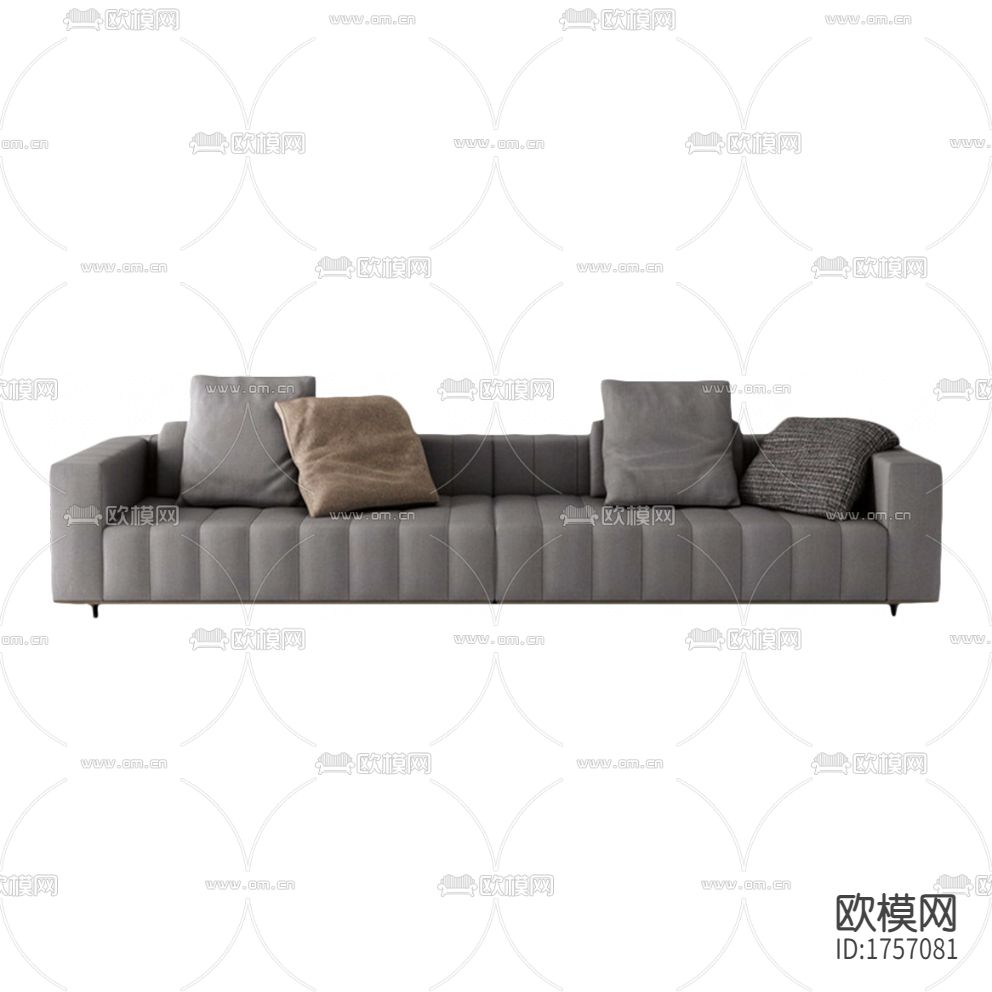 现代简约灰色皮革多人沙发下载
