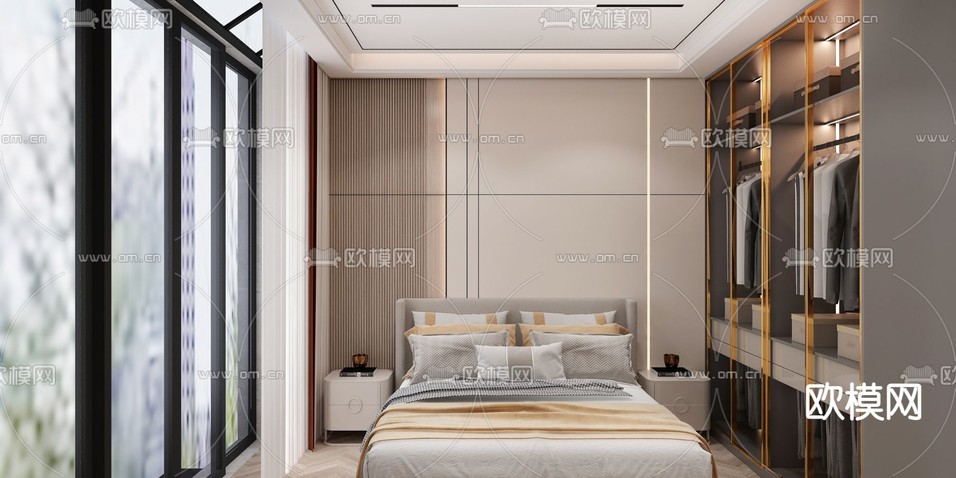 现代卧室免费3d模型下载(渲染图1)