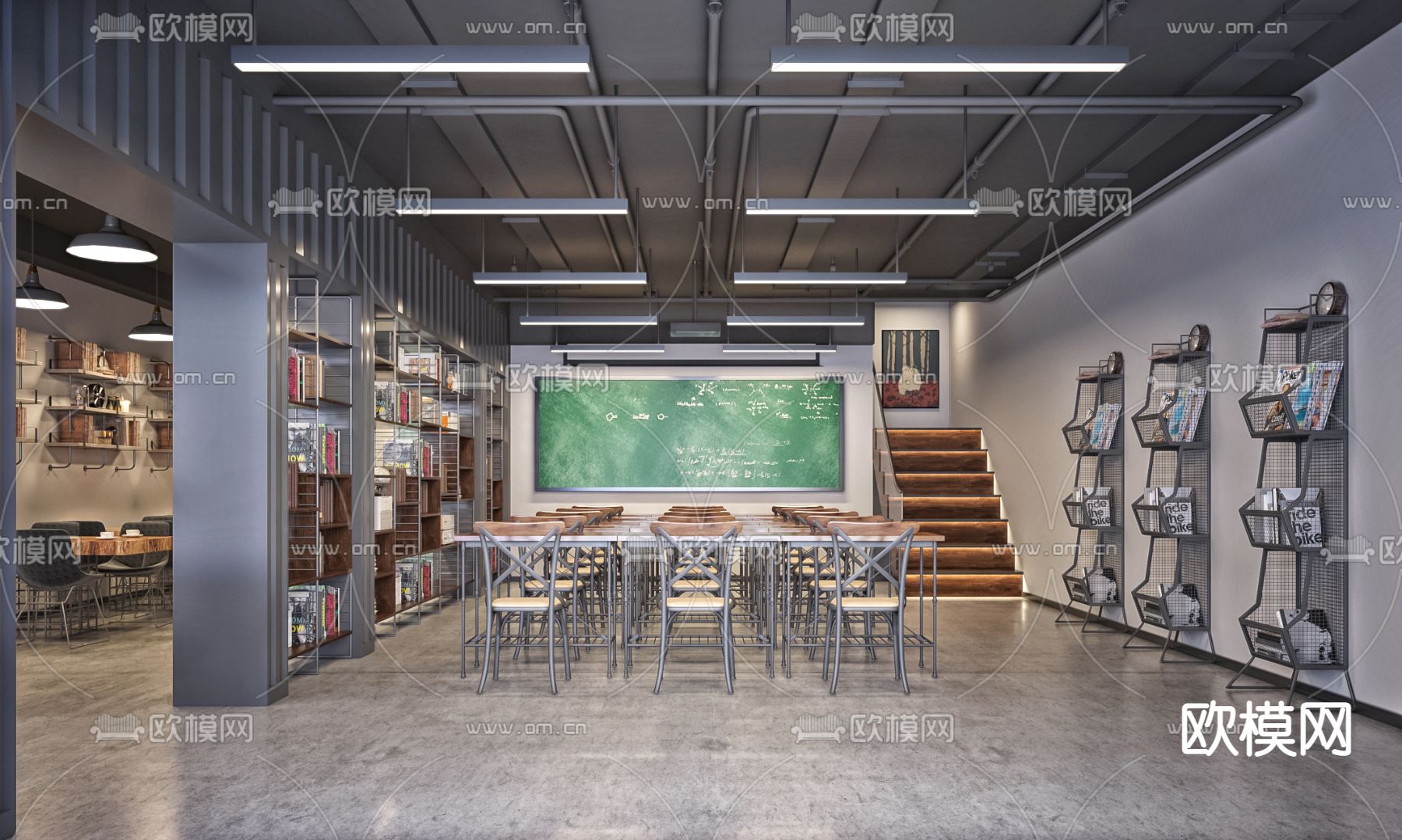 工业风图书馆书吧免费3d模型下载