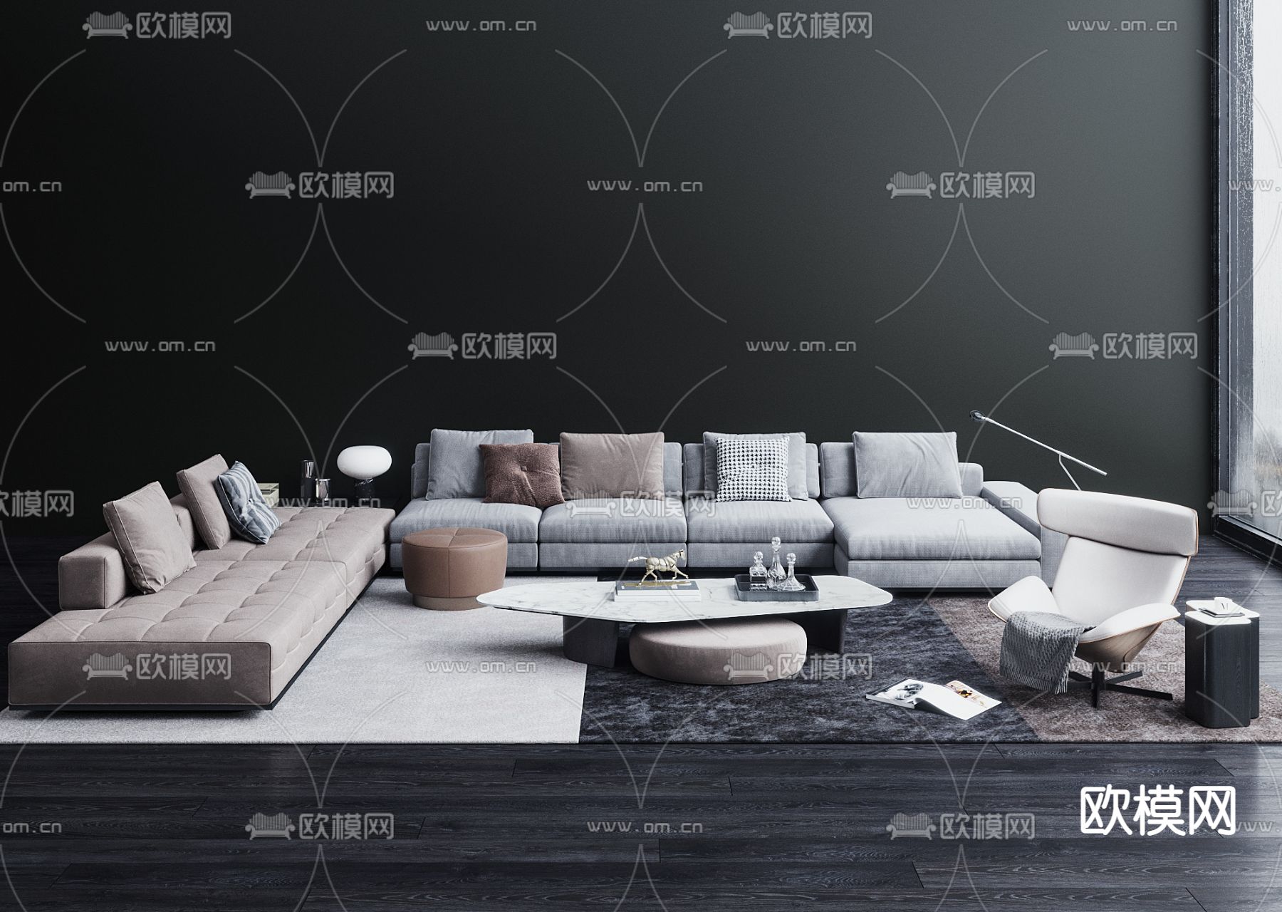 现代布艺组合沙发3d模型