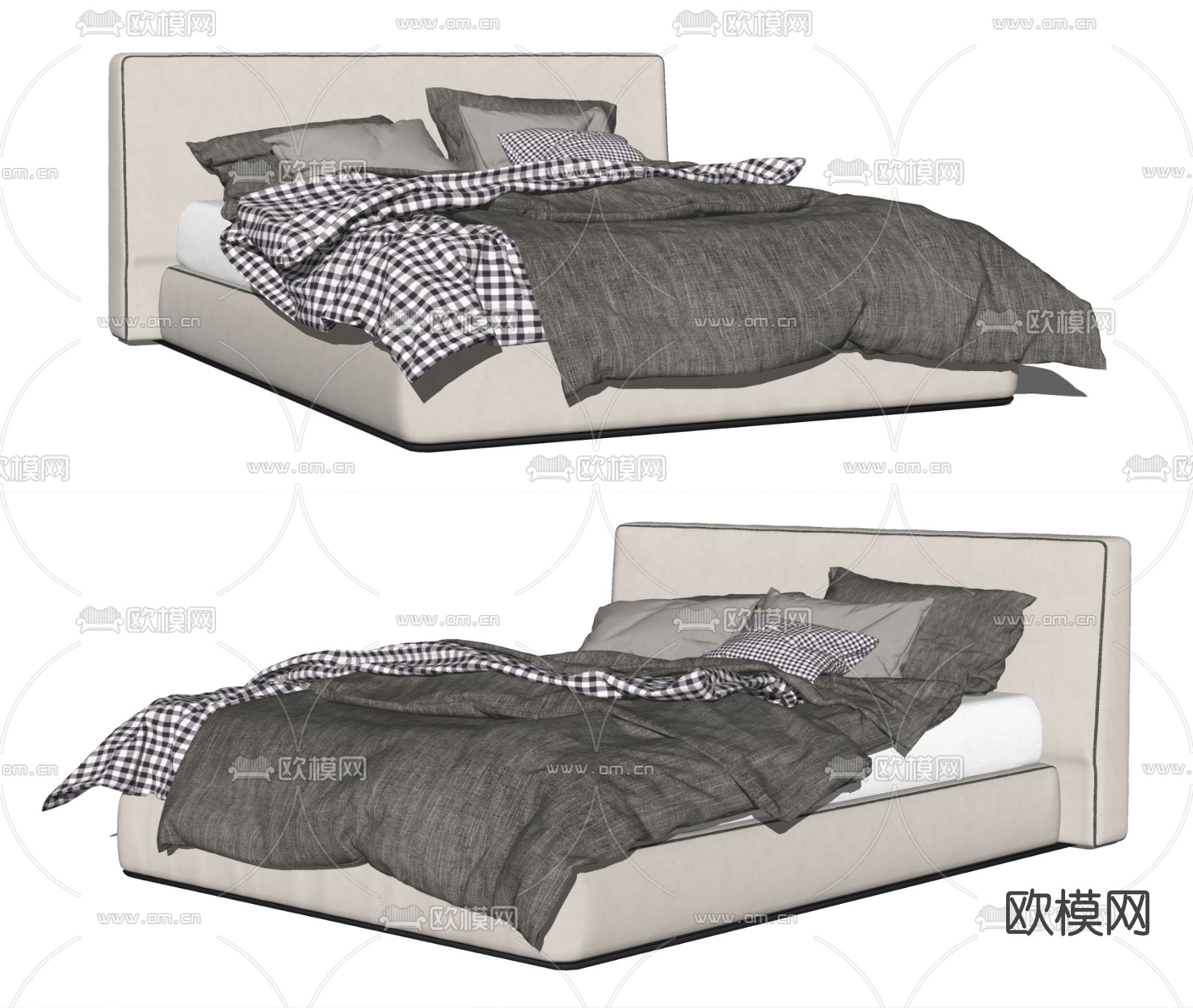 现代布艺双人床su模型