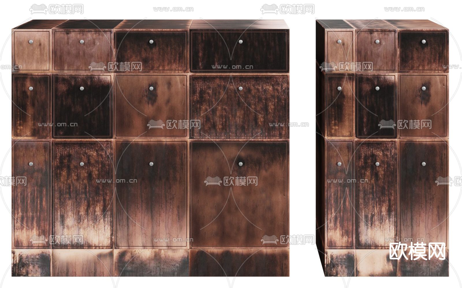 工业风实木边柜斗柜免费3d模型下载（渲染图1）