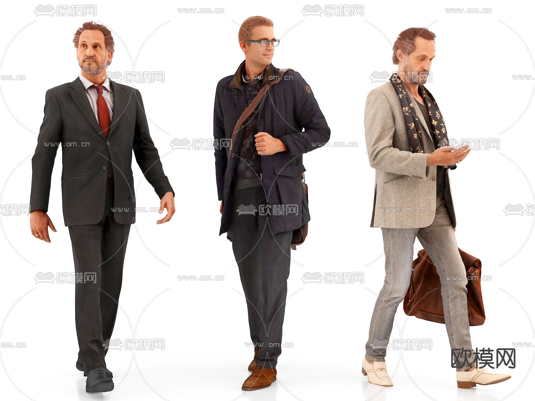 现代商务男士人物3d模型下载