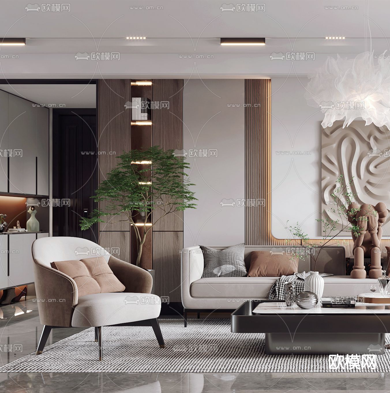 现代轻奢客厅3d模型下载（渲染图4）
