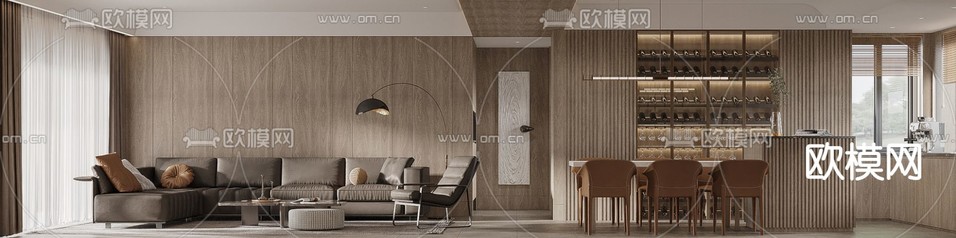 现代客餐厅3d模型下载(渲染图1)