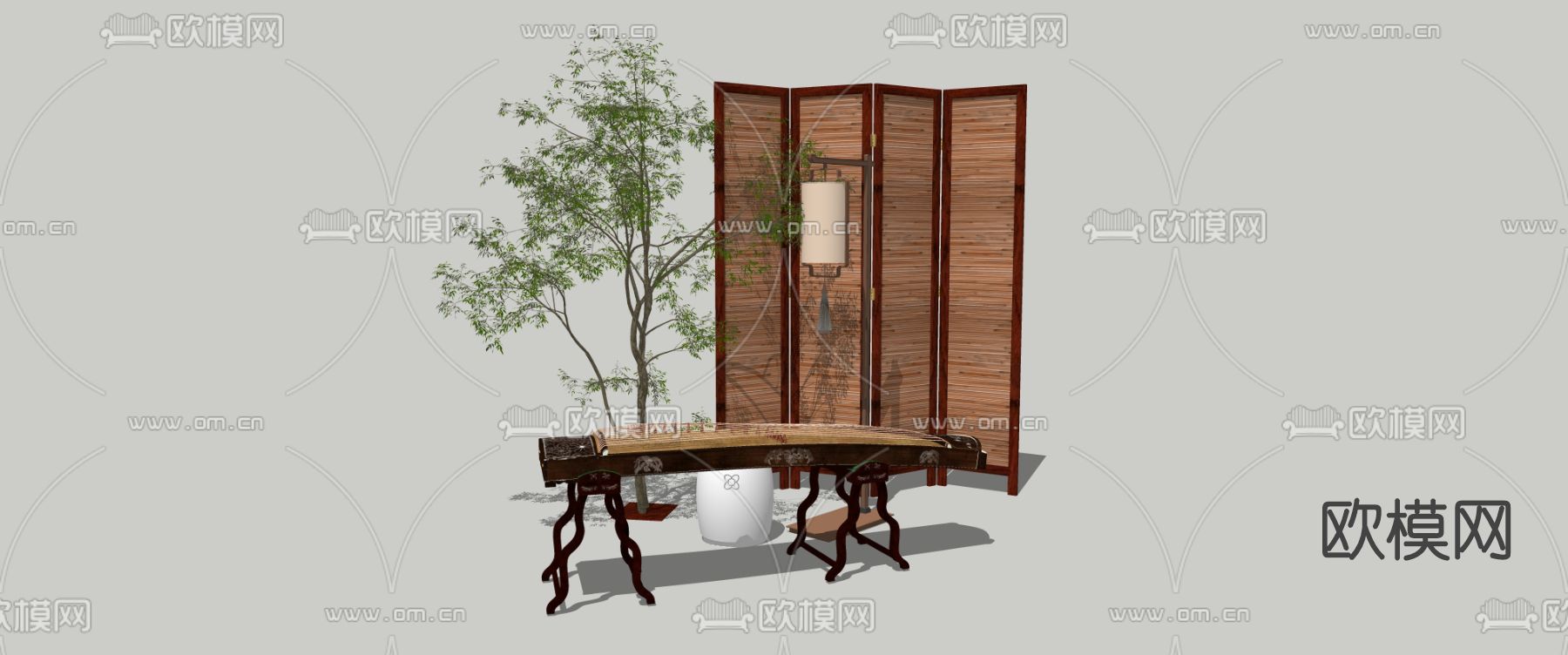 中式乐器古筝su模型下载