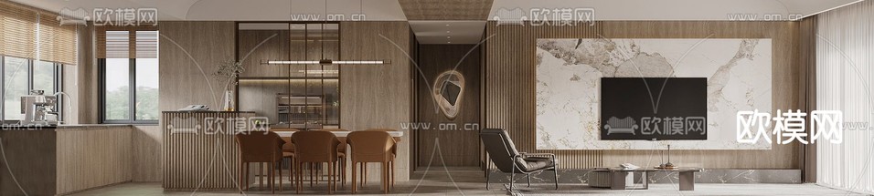 现代客餐厅3d模型下载(渲染图2)