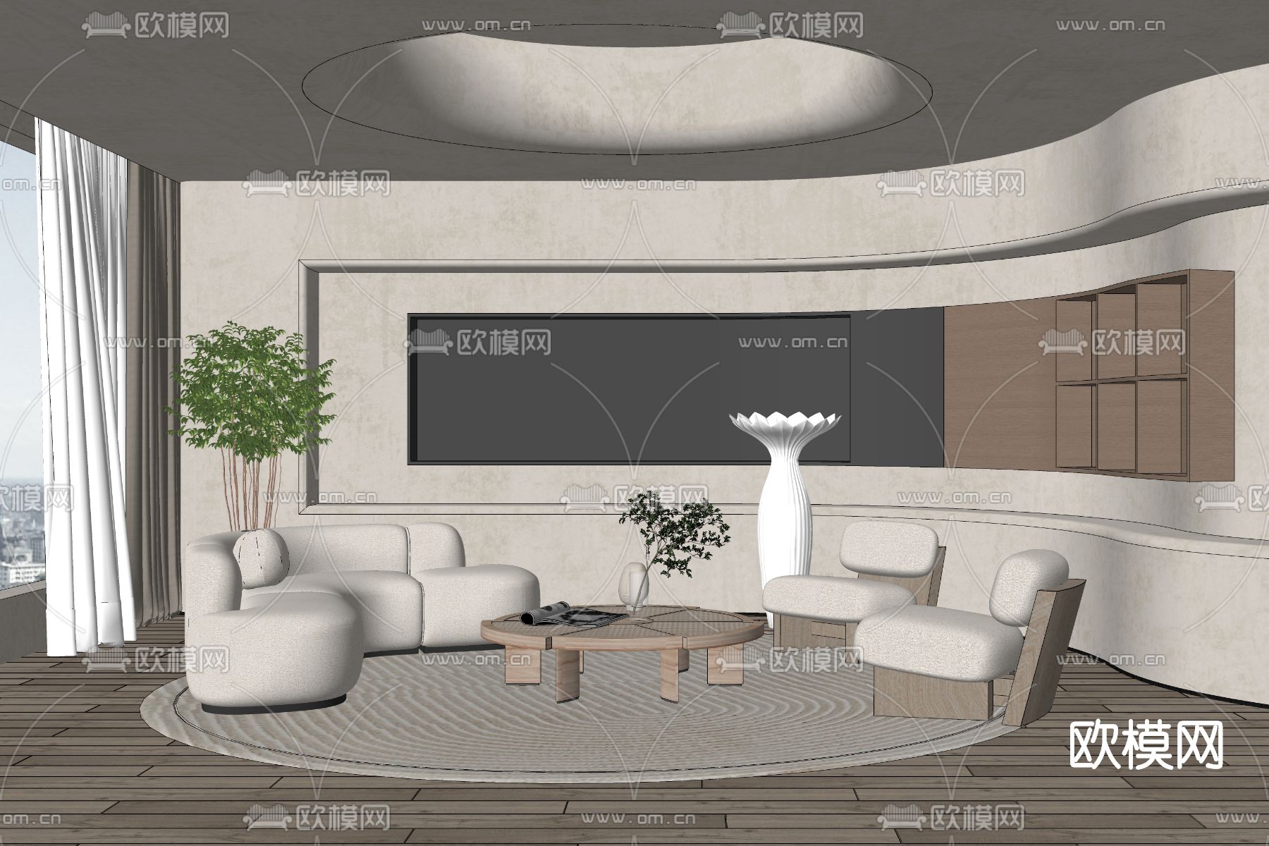 侘寂风弧形沙发组合su模型