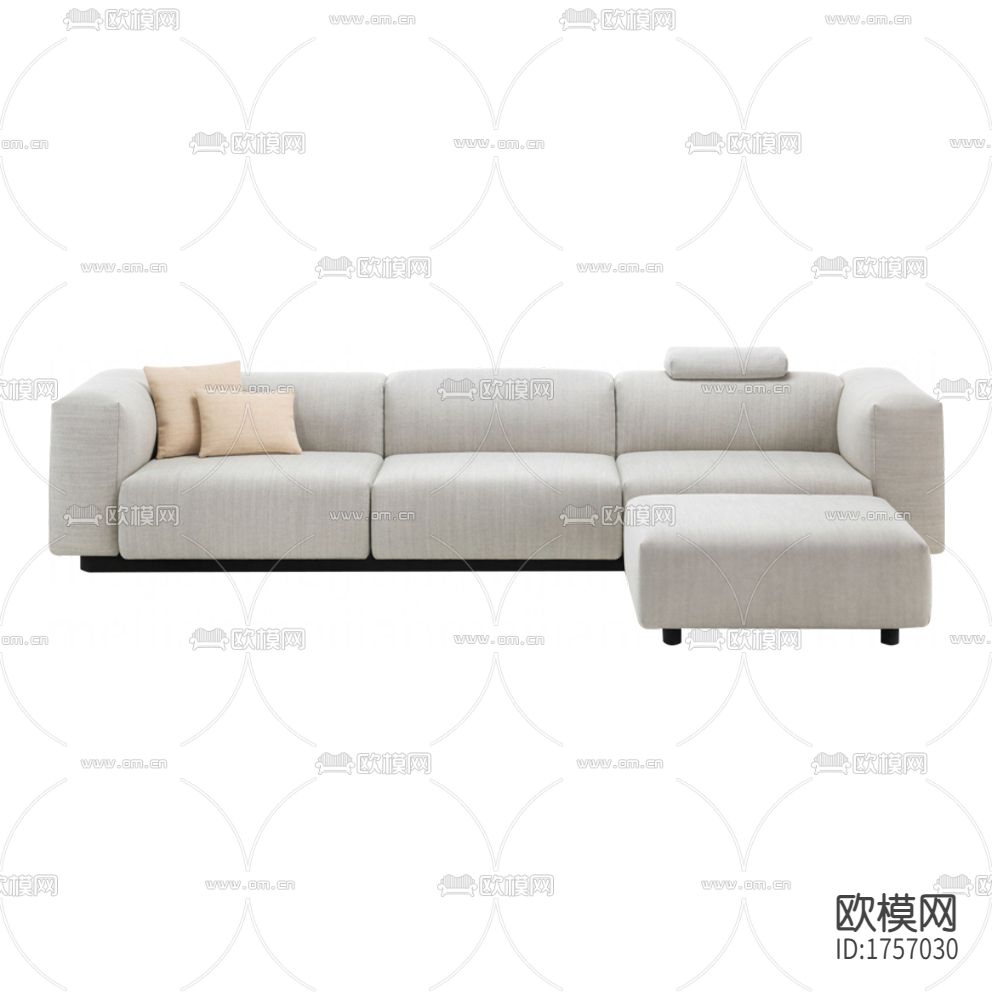 现代简约灰色布艺多人沙发