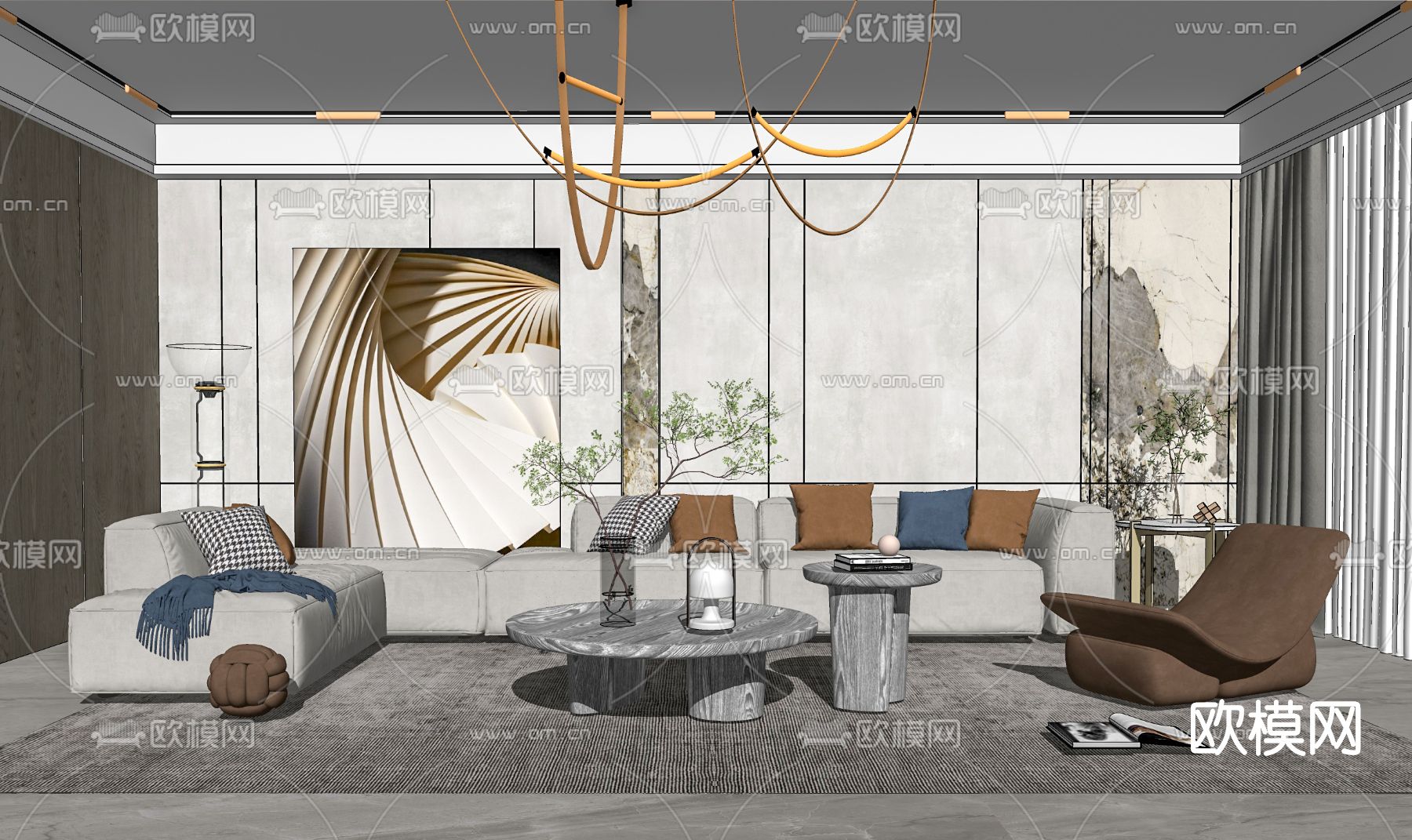 现代转角沙发组合su模型