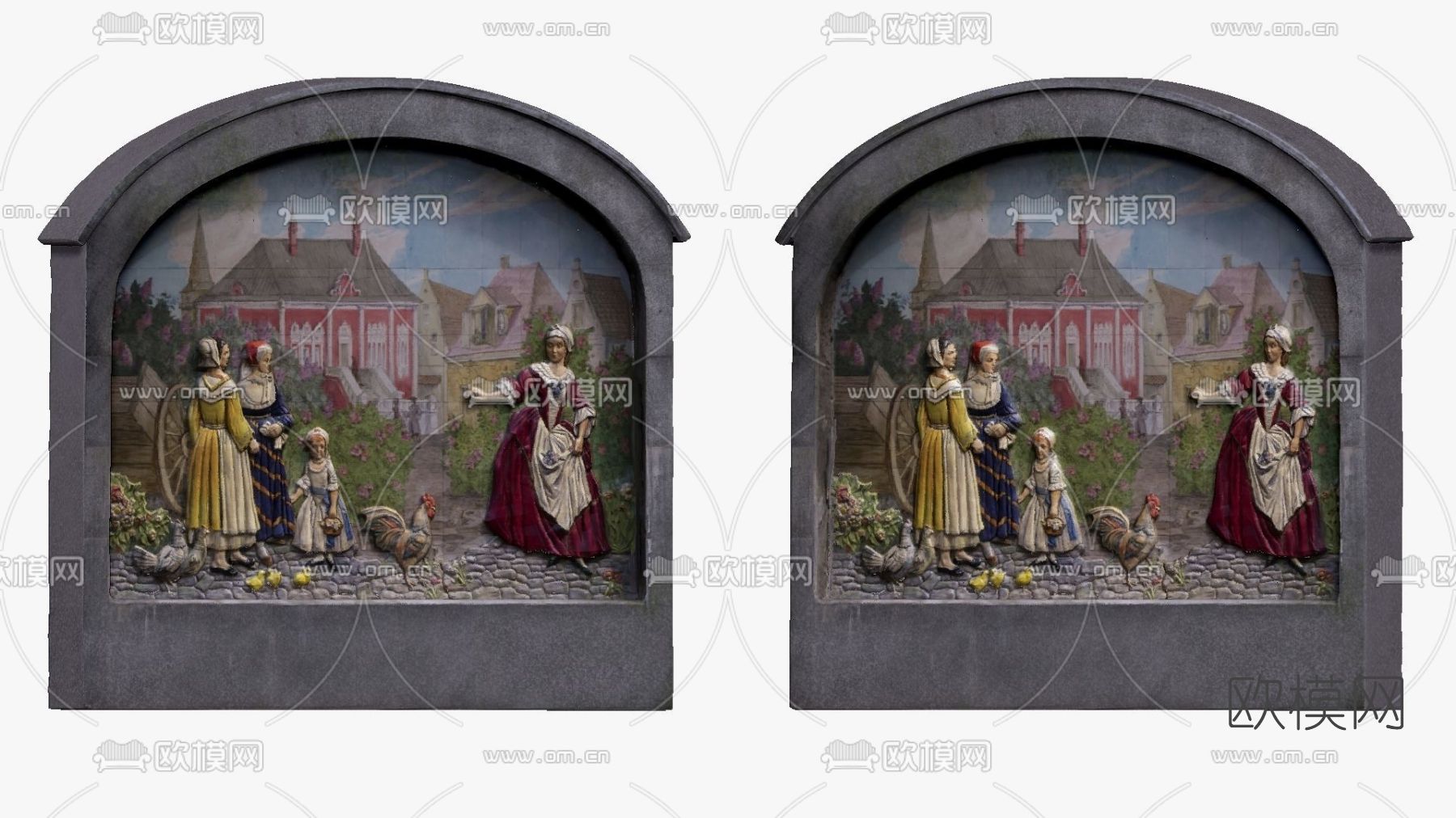 欧式古典墙画背景墙免费3d模型下载