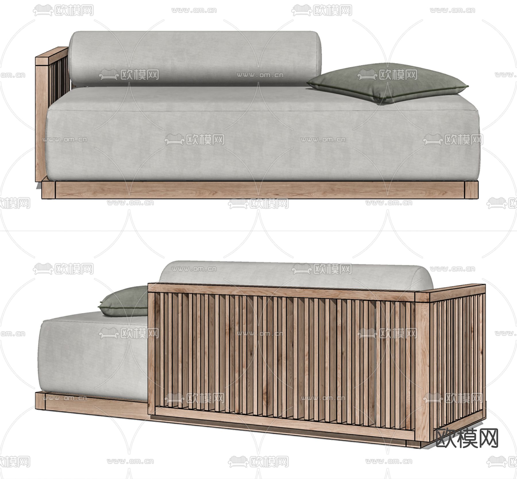 新中式布艺贵妃椅su模型下载（渲染图2）