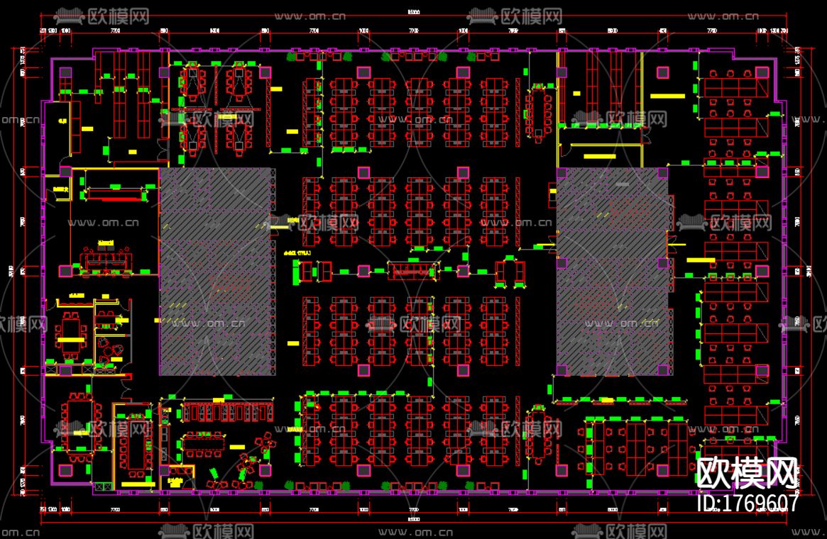 科技办公室cad平面布置图下载（渲染图2）