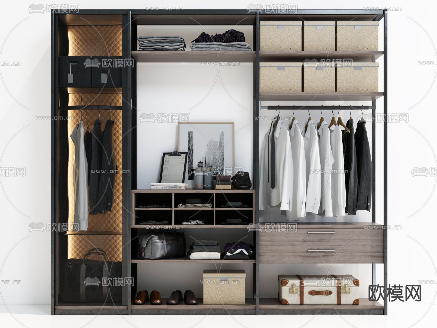 现代开放式衣柜3d模型下载