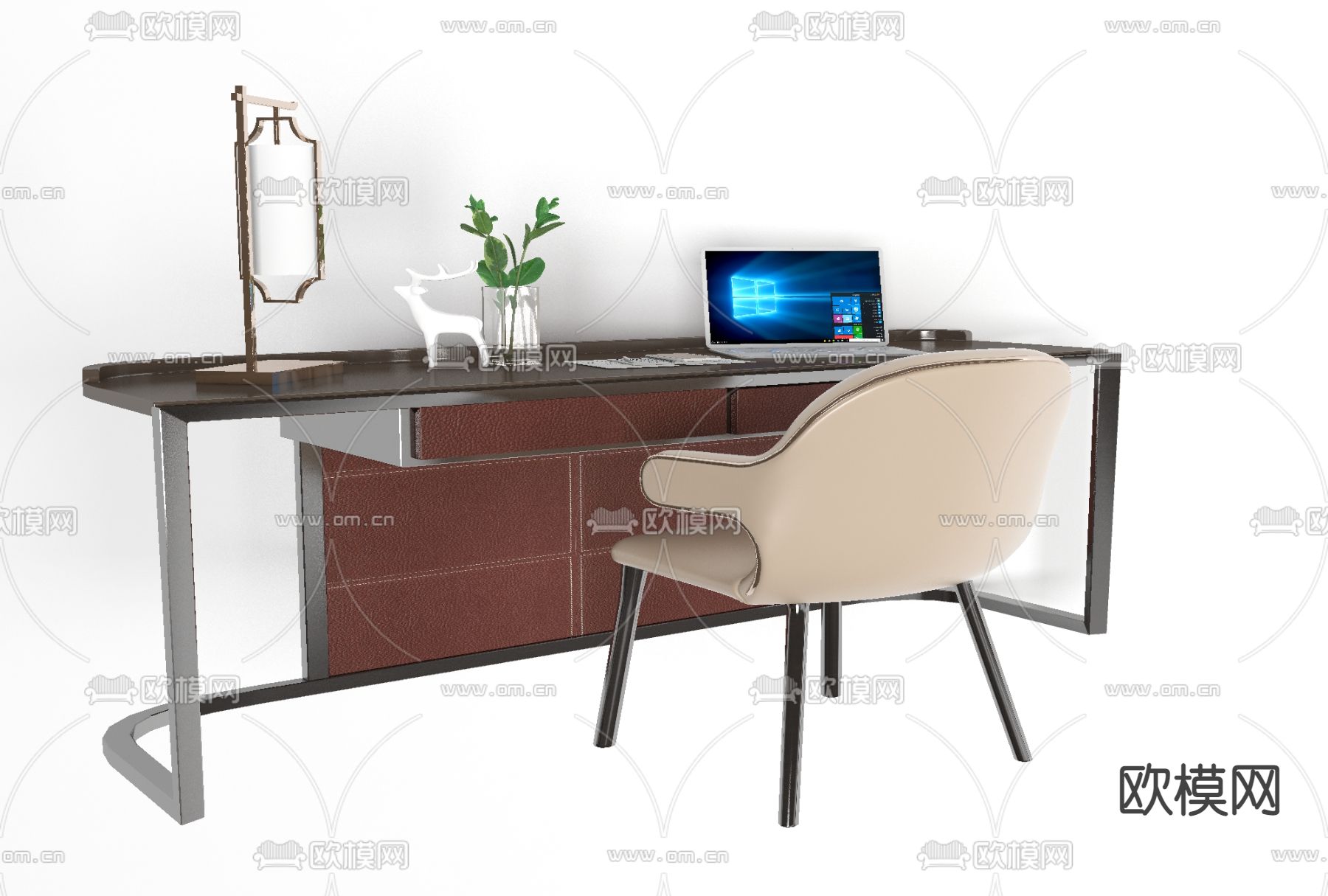 新中式书桌椅免费3d模型下载