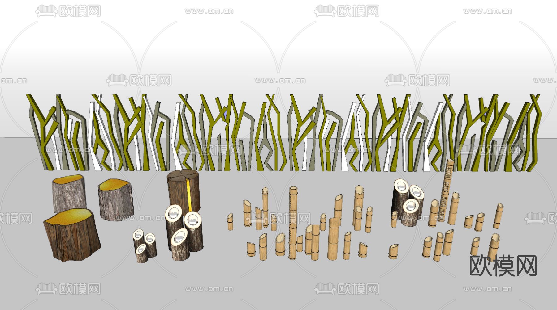 自然风栏杆围栏su模型下载（渲染图2）