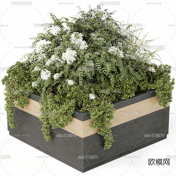 现代花坛绿植盆栽3d模型下载