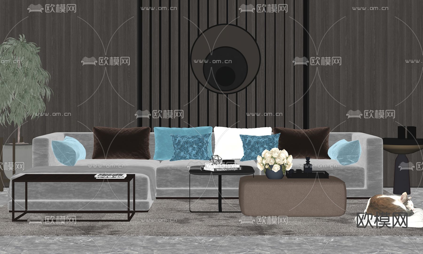 现代布艺沙发组合su模型下载（渲染图2）