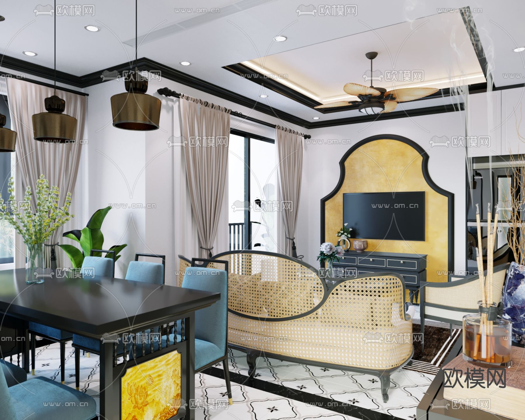 东南亚客餐厅3d模型下载（渲染图4）