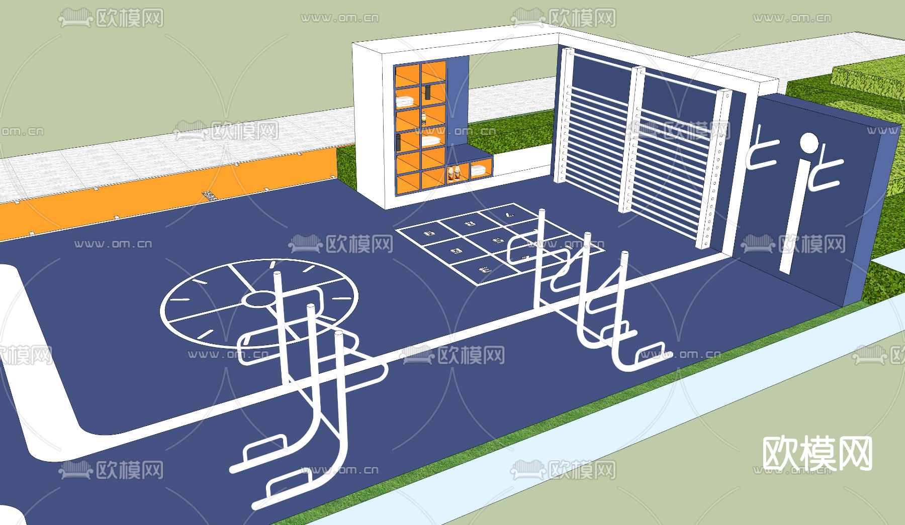 现代户外健身器材su模型