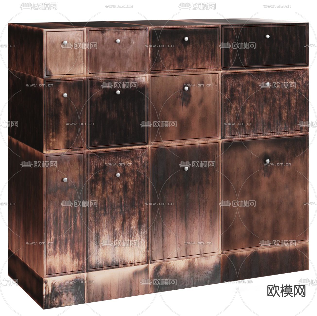 工业风实木边柜斗柜免费3d模型下载（渲染图2）
