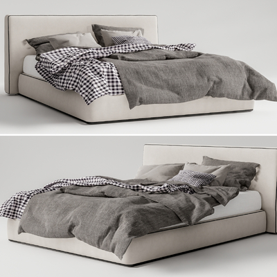 现代布艺双人床su模型