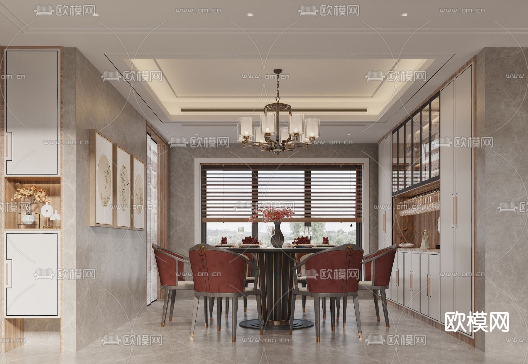 新中式别墅大堂餐厅3d模型
