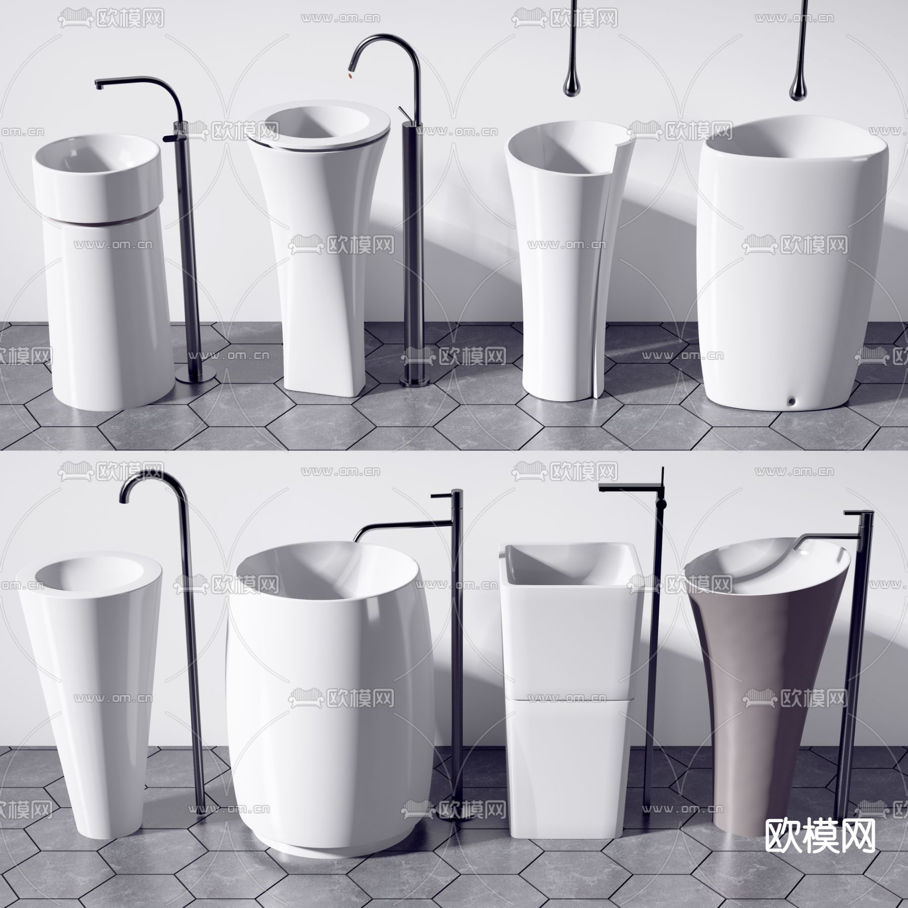 现代立柱式洗手台3d模型