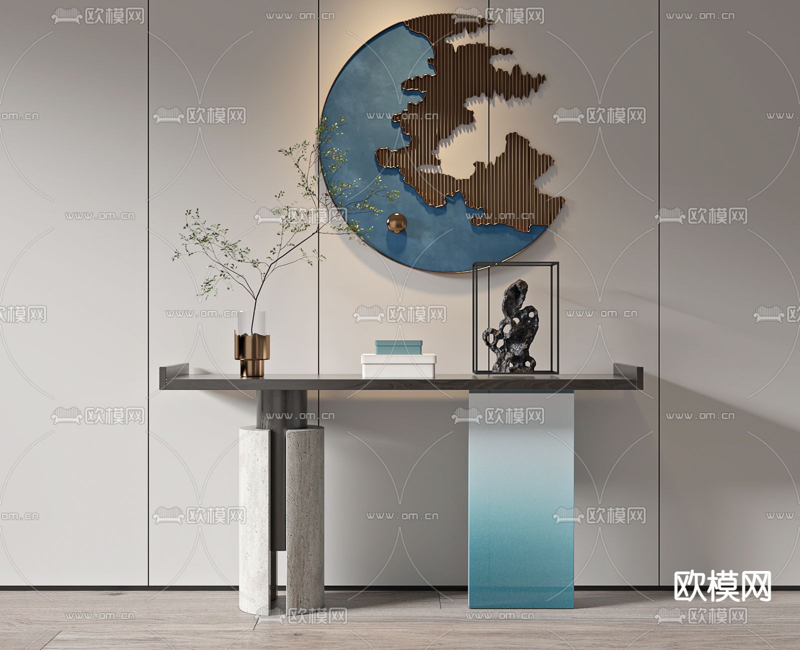 新中式玄关端景条案3d模型下载