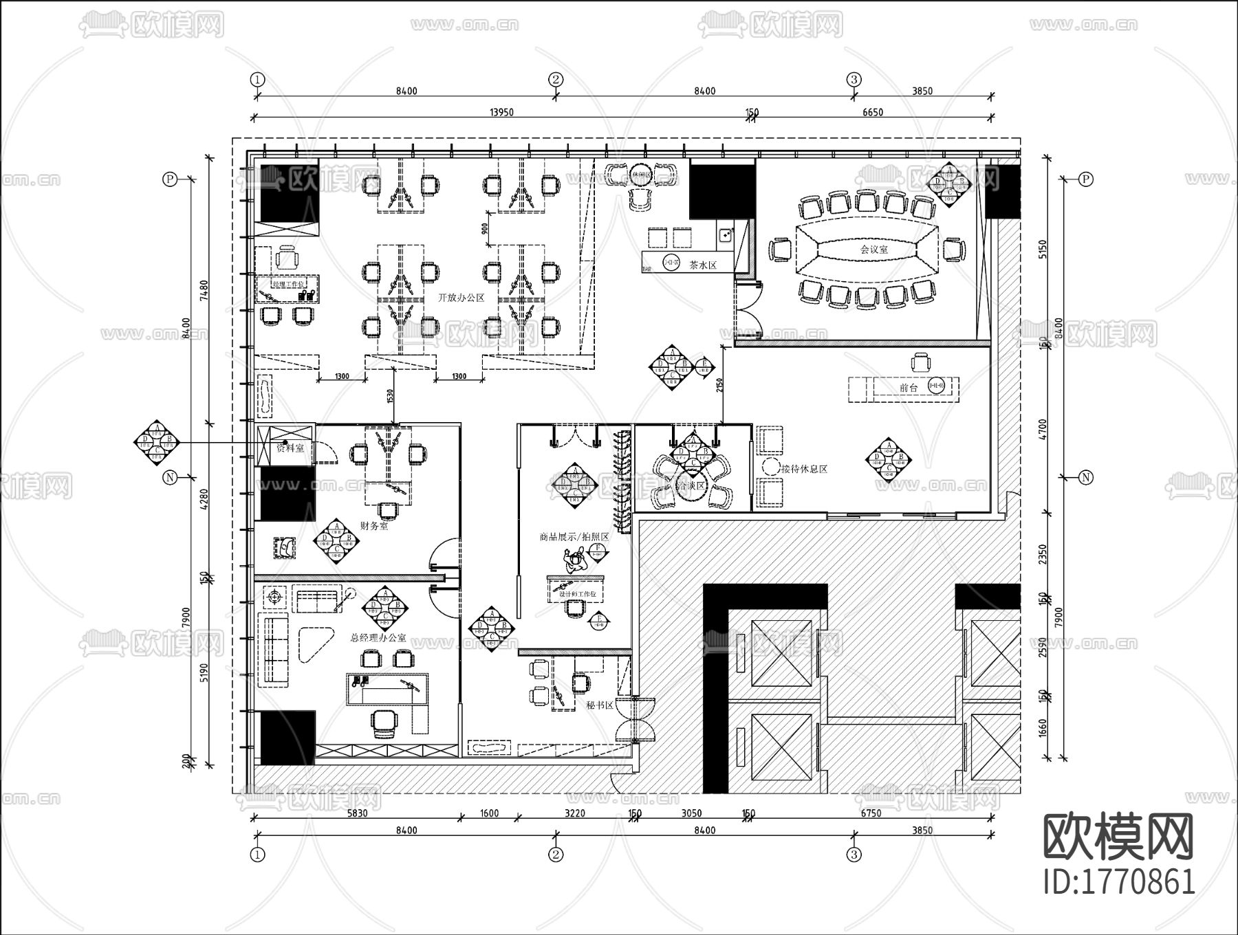 现代写字楼办公室cad施工图