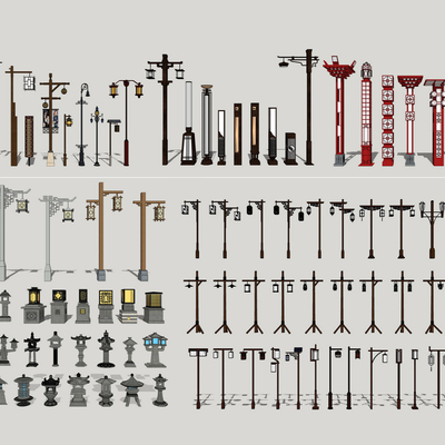  新中式户外灯路灯su模型 