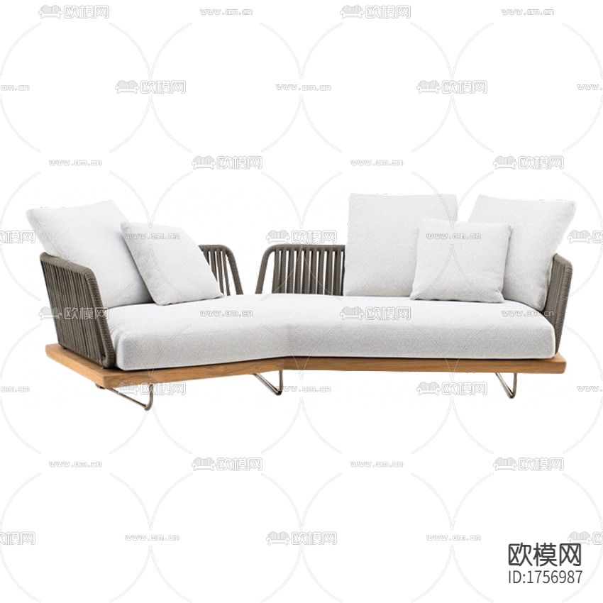 北欧简约实木绳编布艺多人沙发下载