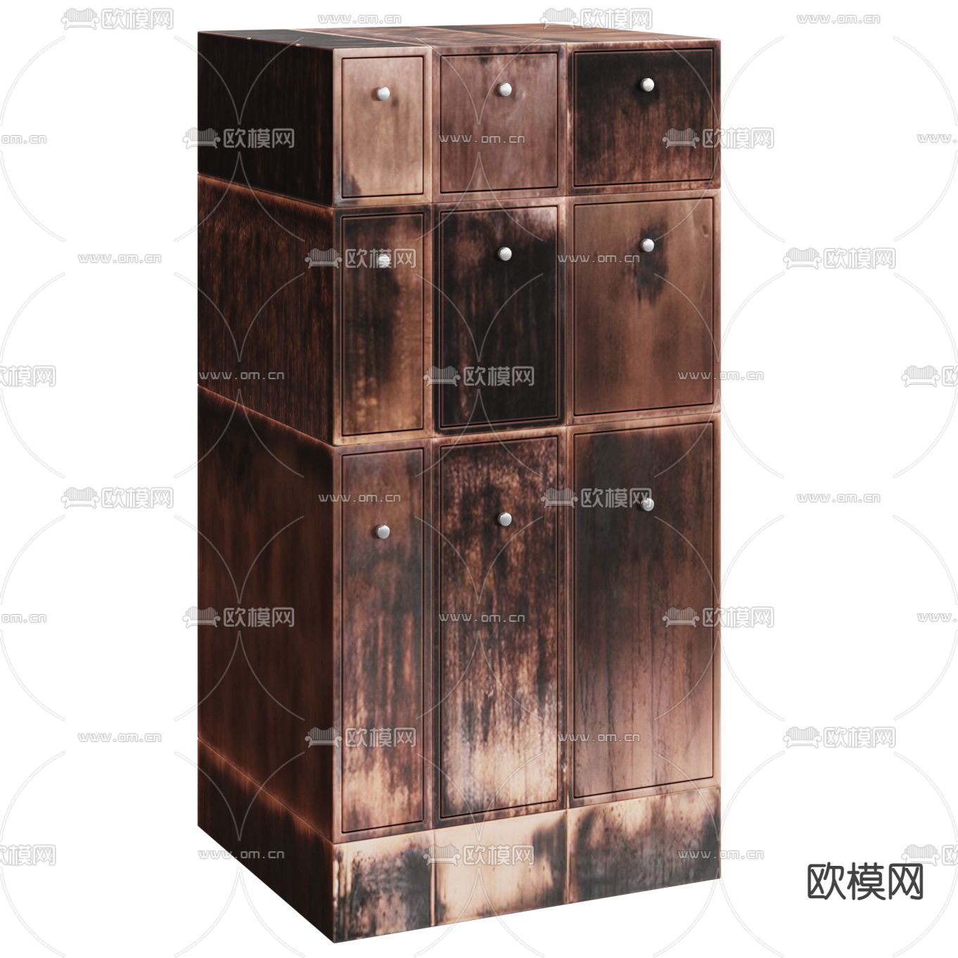 工业风实木边柜斗柜免费3d模型下载（渲染图3）