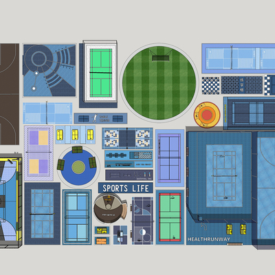  现代体育场球场跑道su模型 