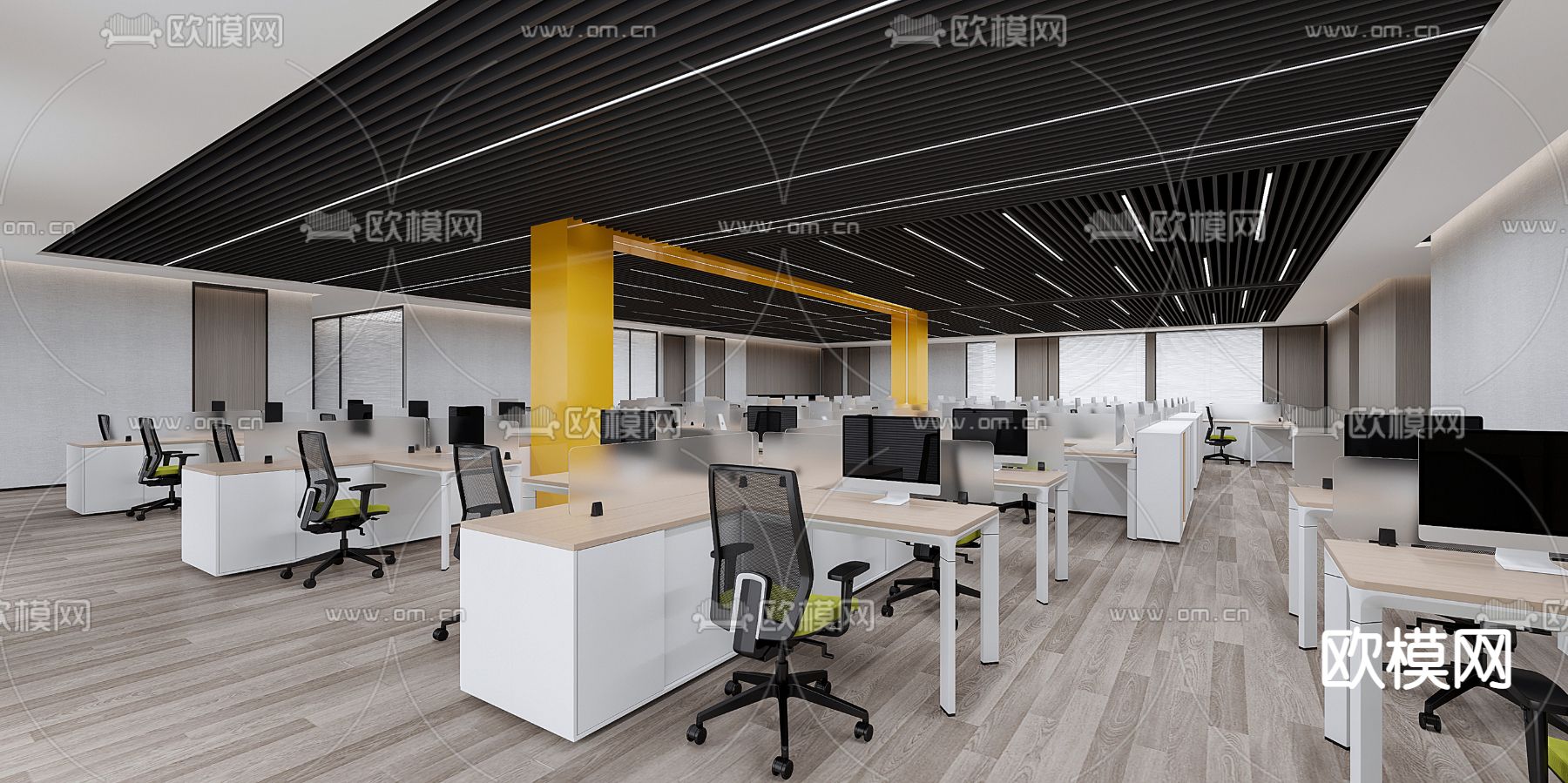 现代敞开式办公区3d模型