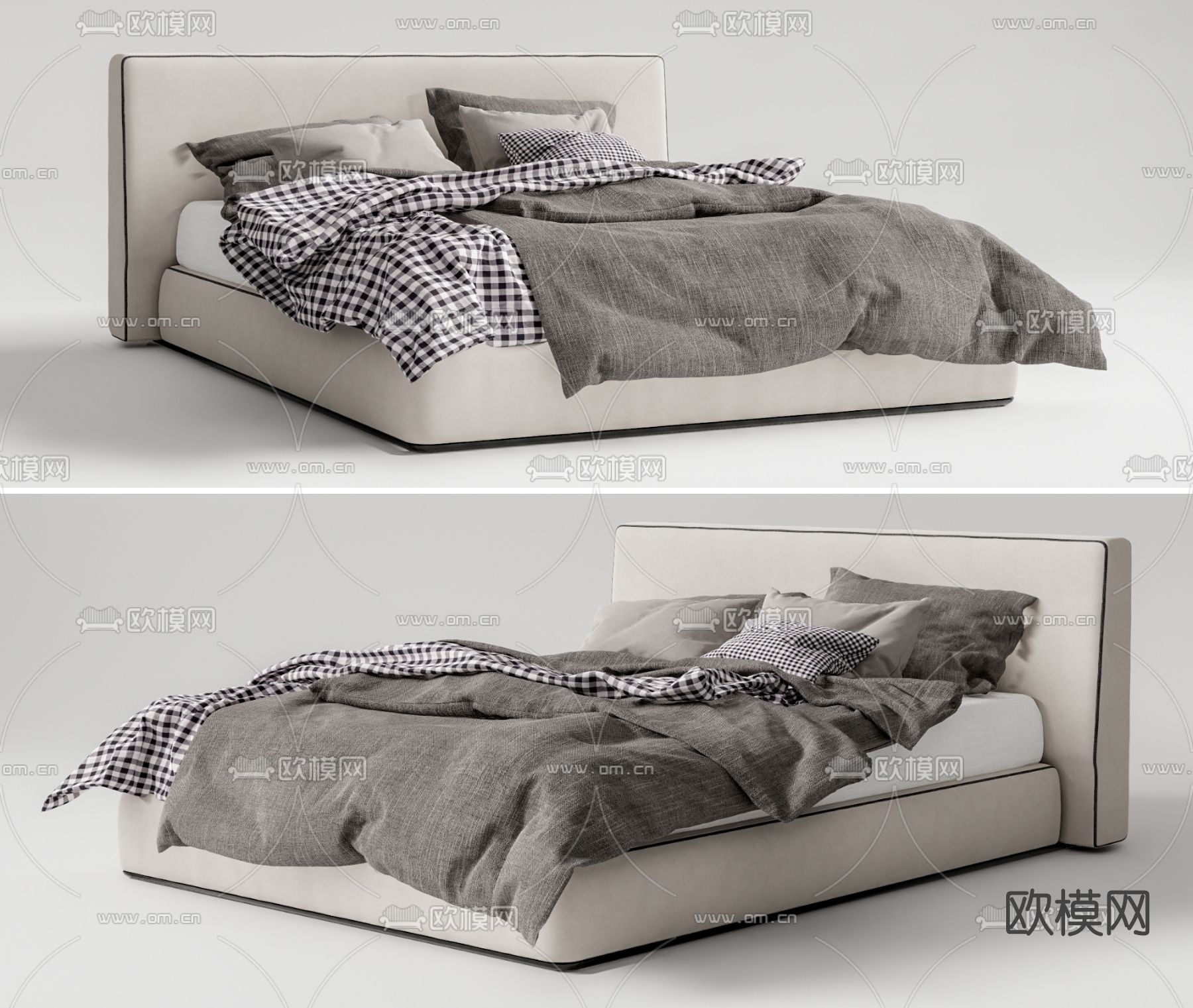 现代布艺双人床su模型
