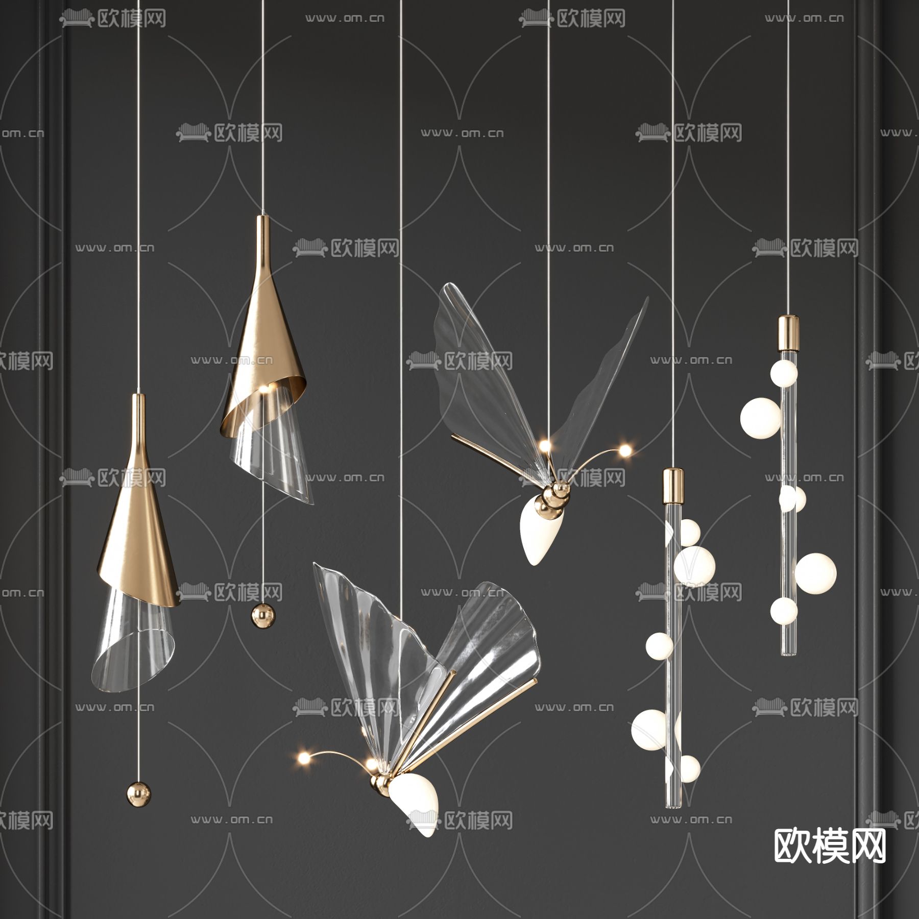 现代蝴蝶装饰吊灯3d模型