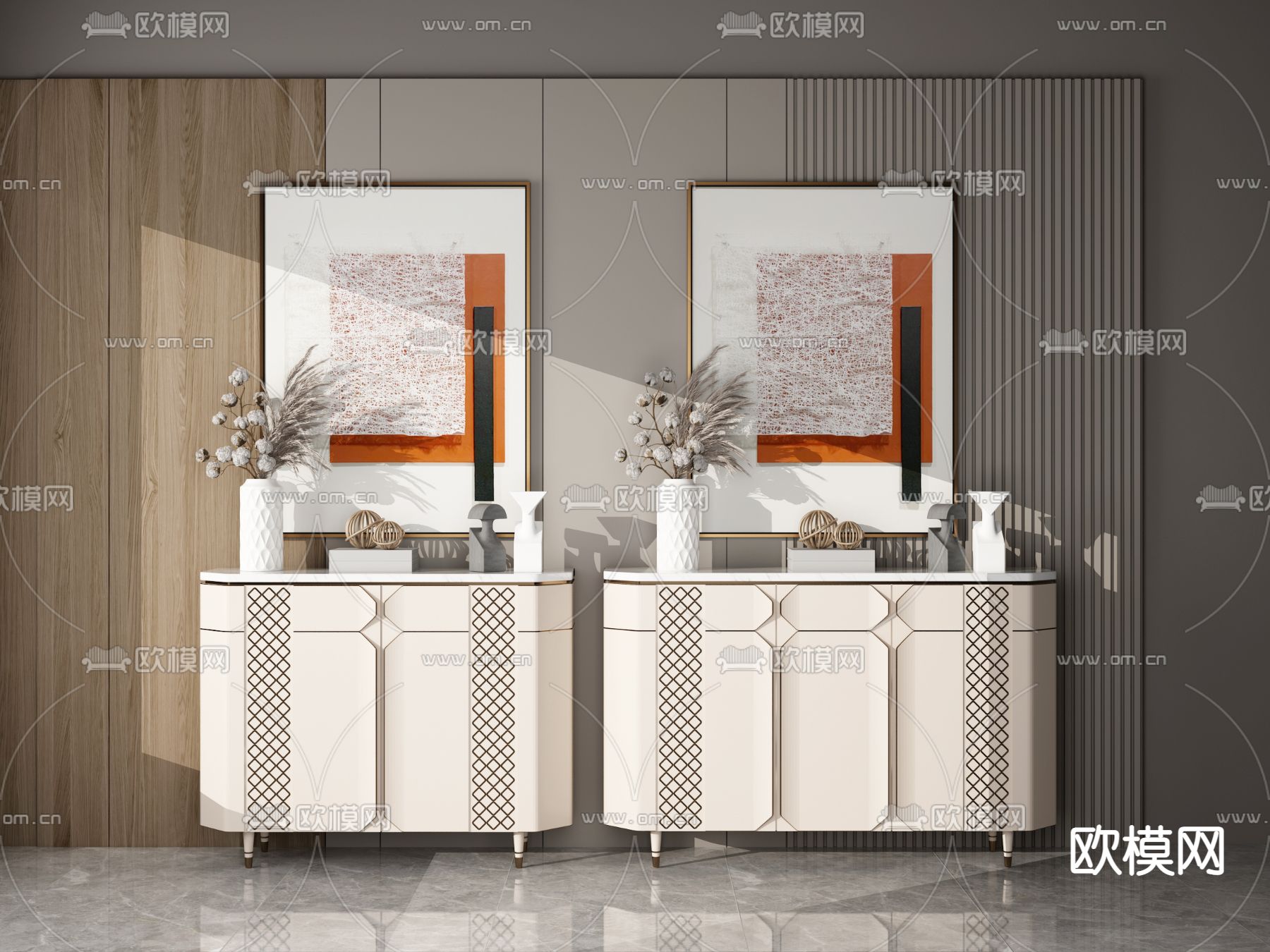 后现代轻奢玄关端景柜3d模型