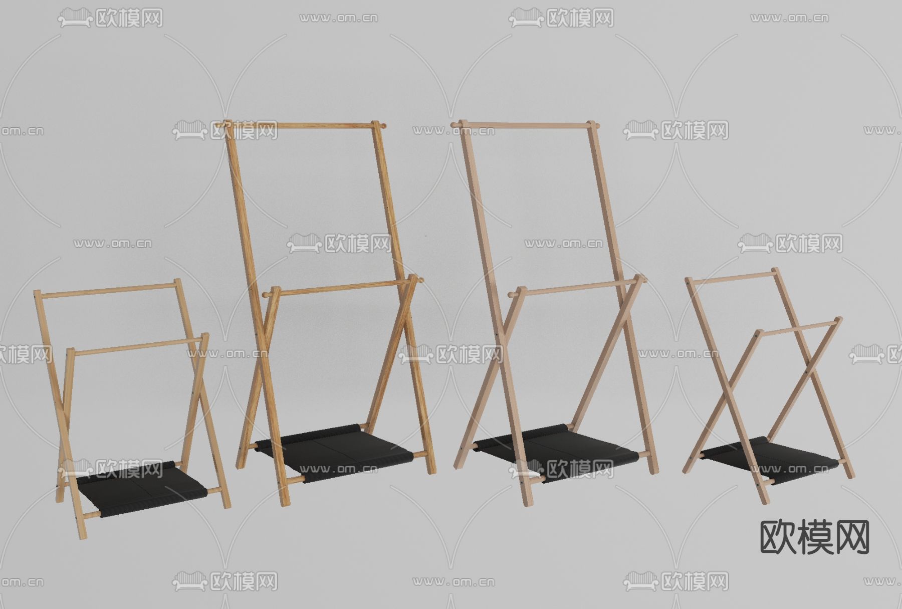 北欧实木衣裤架免费3d模型下载