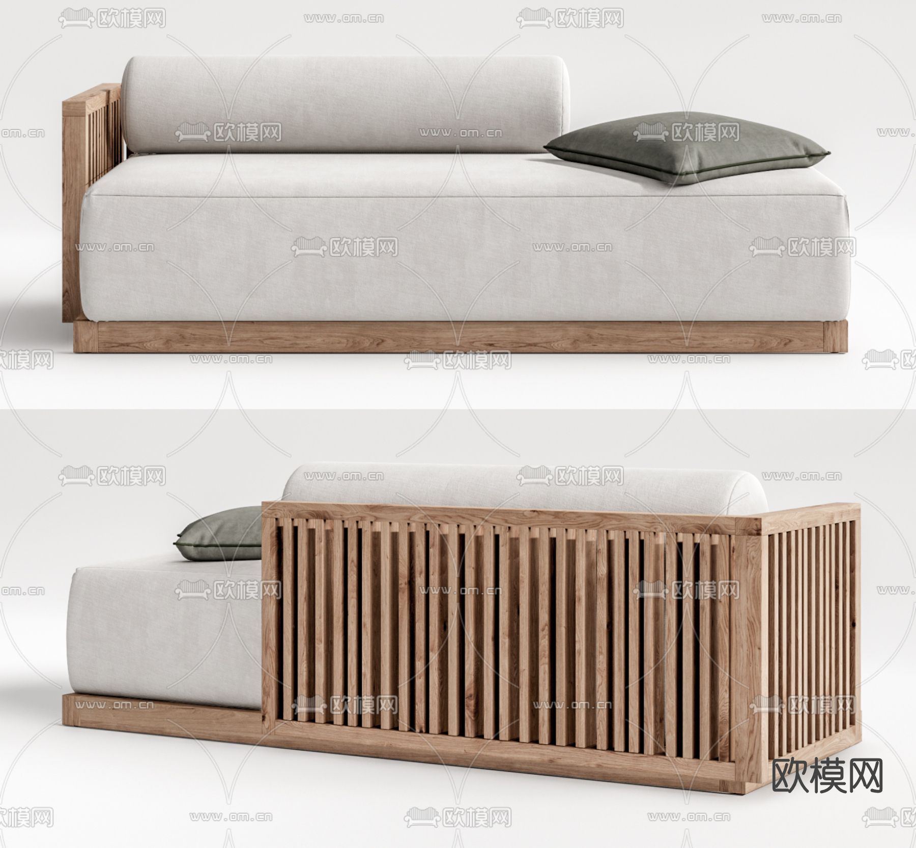 新中式布艺贵妃椅su模型下载（渲染图1）