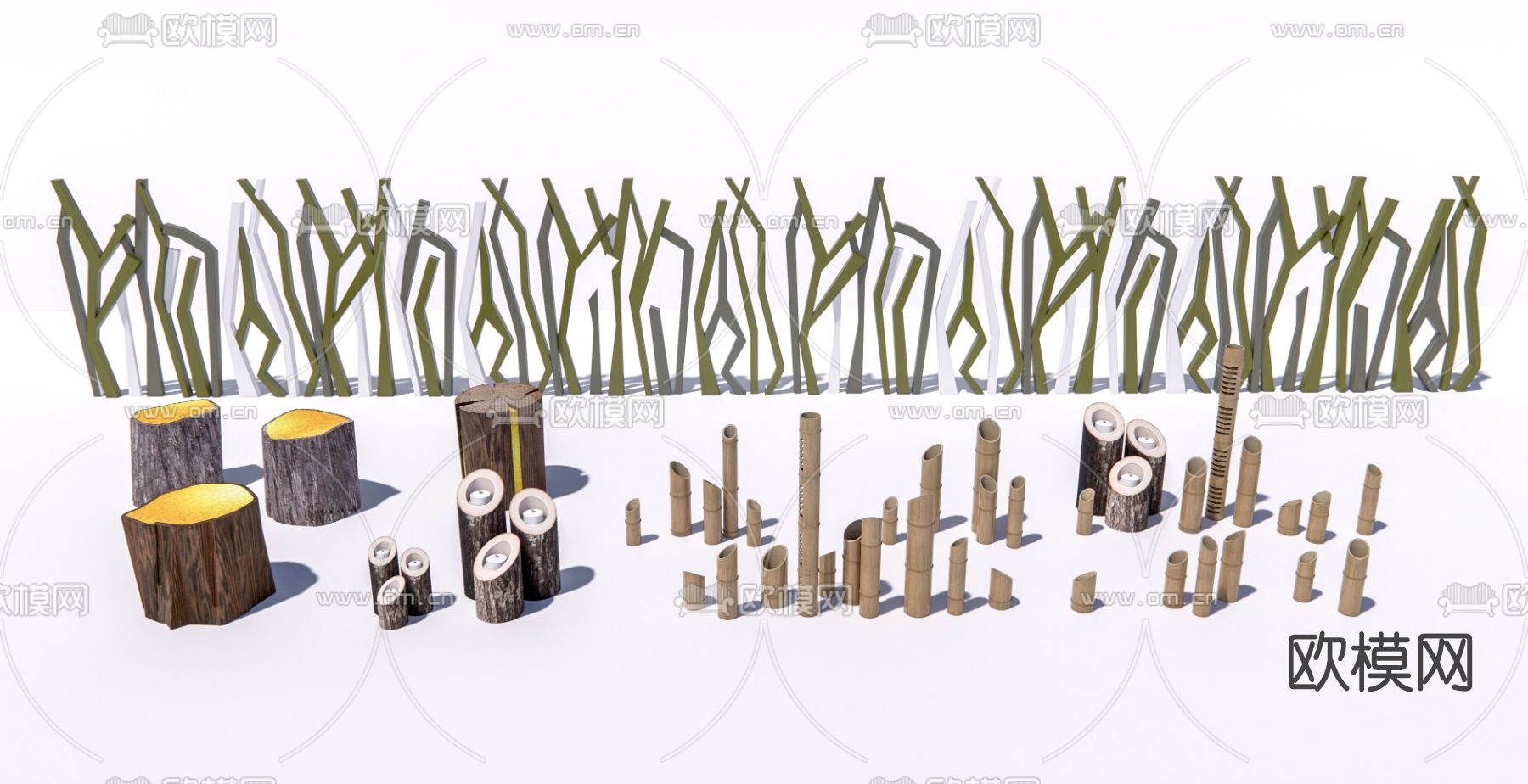 自然风栏杆围栏su模型下载（渲染图1）