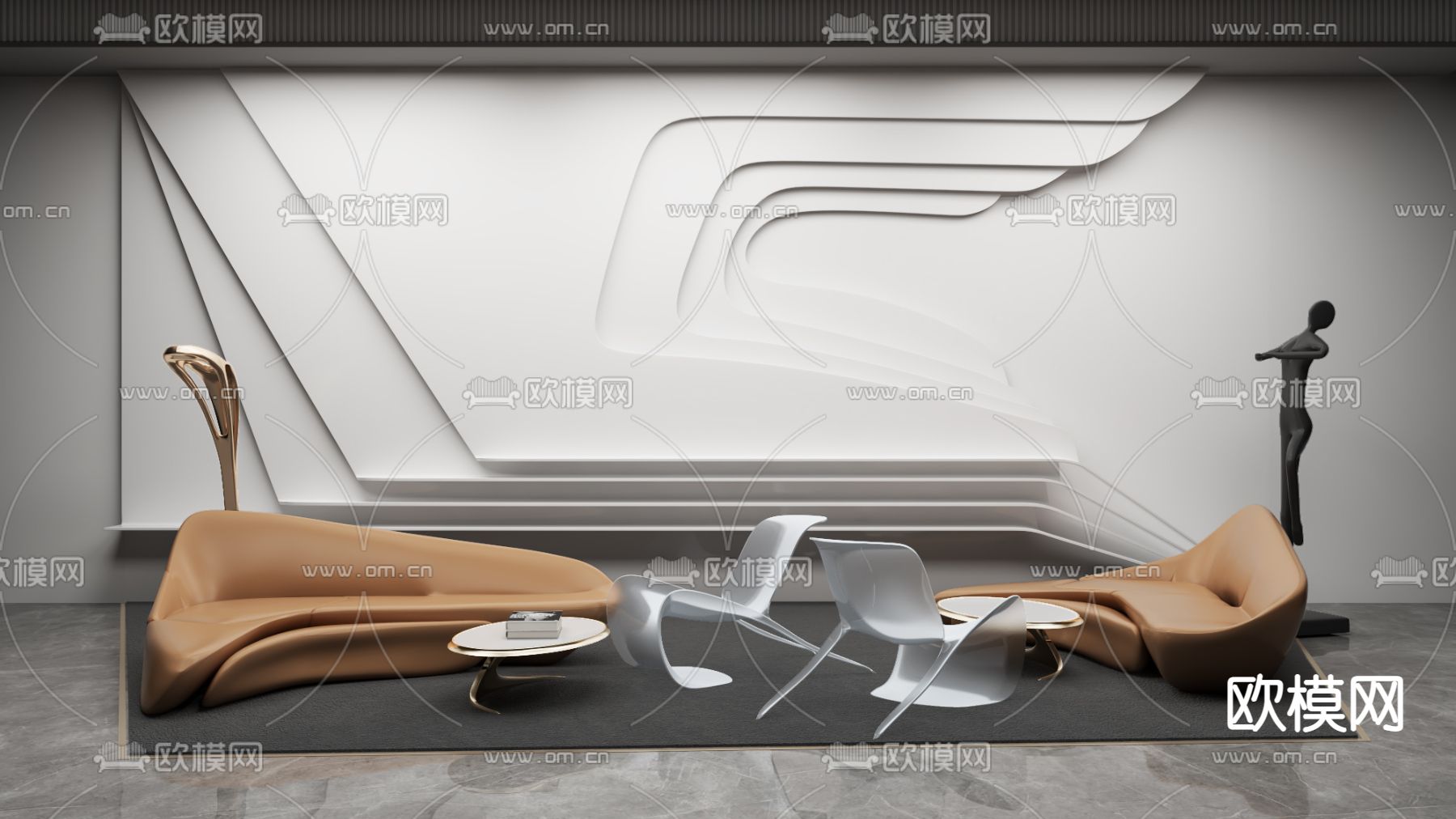 现代皮革办公沙发3d模型