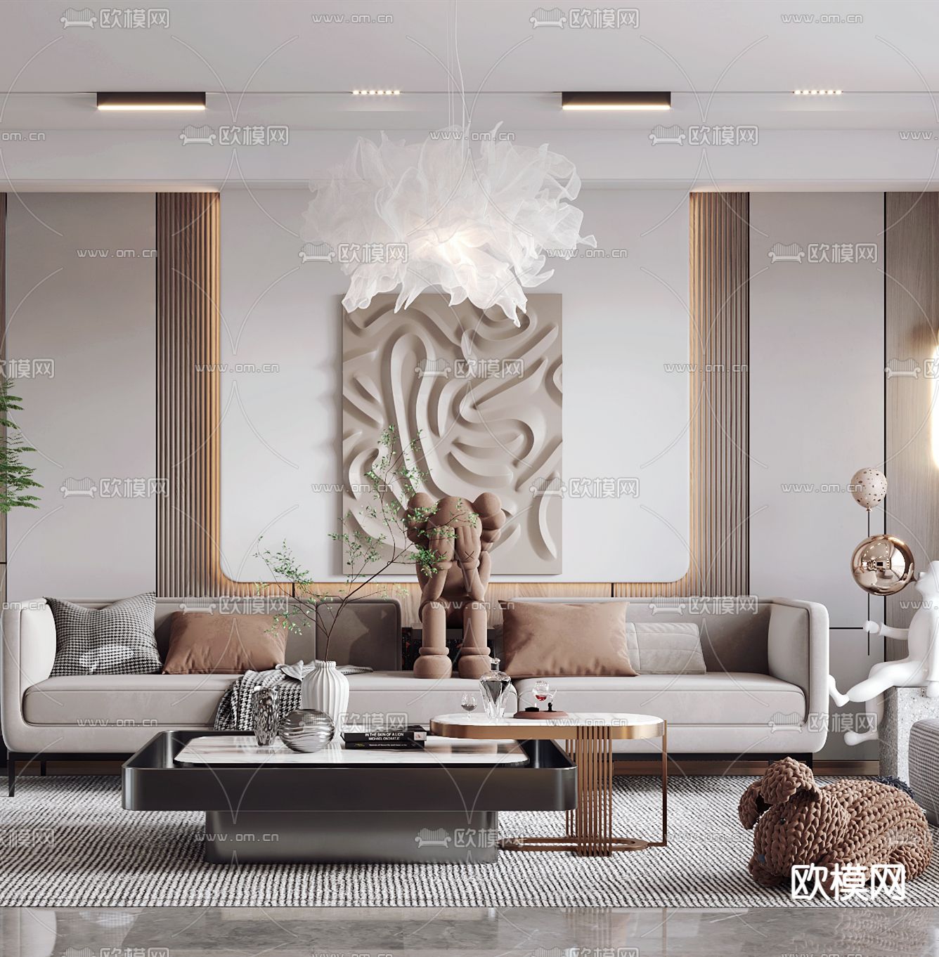 现代轻奢客厅3d模型下载（渲染图3）